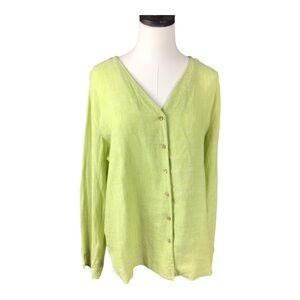 J. Jill Green V-Neck Button Front Women's Top Large Closet Staple Breathable